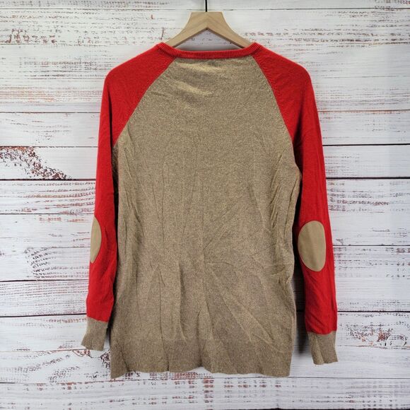 J Crew Womens M Sweater Red Side Button Viscose Wool Blend Pullover Elbow Patch - Picture 6 of 7